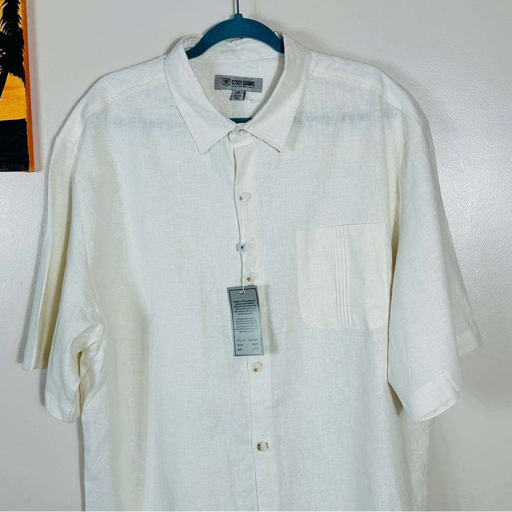 Stacy Adams Men's Ivory Button Down Shirt 75% Linen 25% Rayon